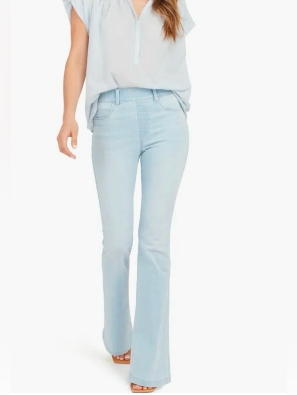 SPANX Light Wash High-Rise Pull-On Flare Jeans